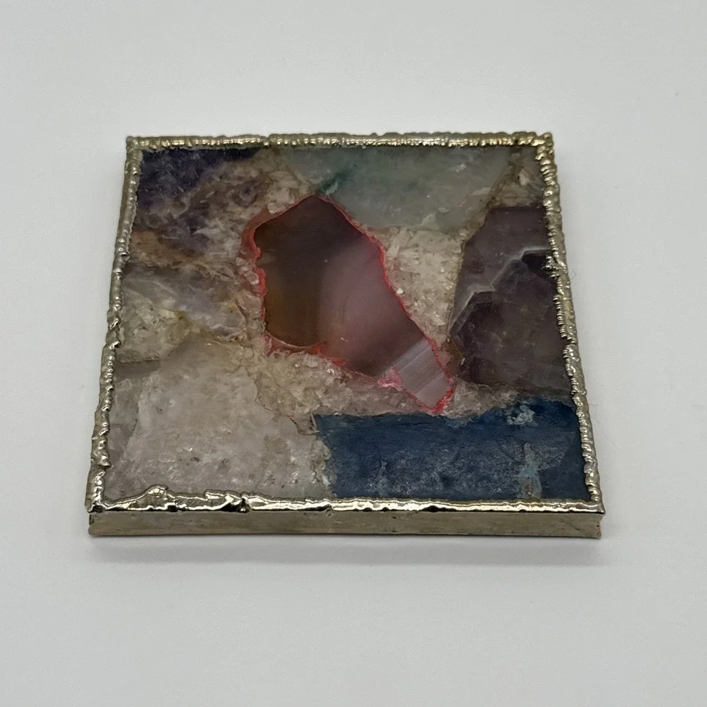 Anthropologie Natural Stone Coaster w/ Gold Gilt Rim, 4